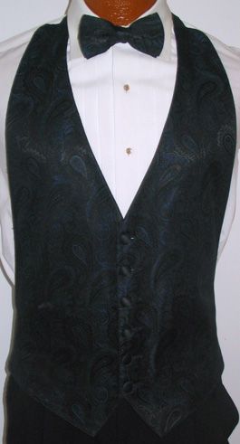 Dark Blue Paisley Tuxedo Vest / Tie Prom Wedding 2XL  