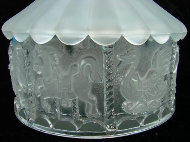Goebel Frosted Crystal Glass Circus Carousel Covered Candy Dish Bowl 