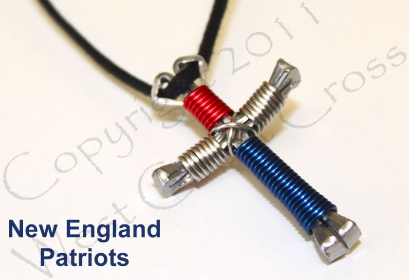 Team Horseshoe Nail Cross Necklace   New England Patriots NFL Disciple 