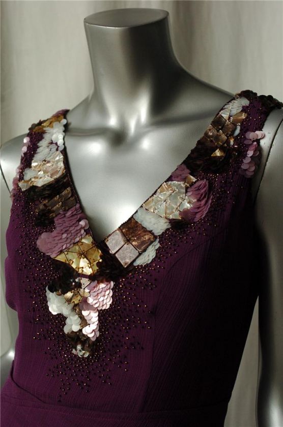 CAROLINA HERRERA Purple Silk JEWELED BEADED Dress 2 NEW  
