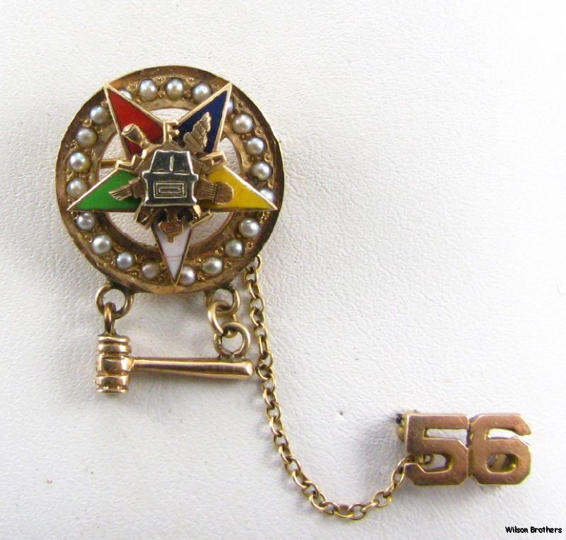 Order of the Eastern Star OES   10k Gold Pearled Past Matron Badge PIN 