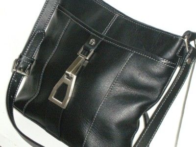 ETIENNE AIGNER Soft Black Leather Cross Body Messenger Bag Purse 