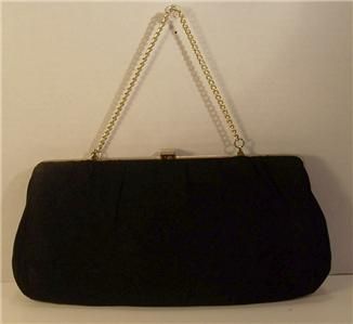 Vintage Black Evening Bag Purse Clutch Style Gold Tone Chain  
