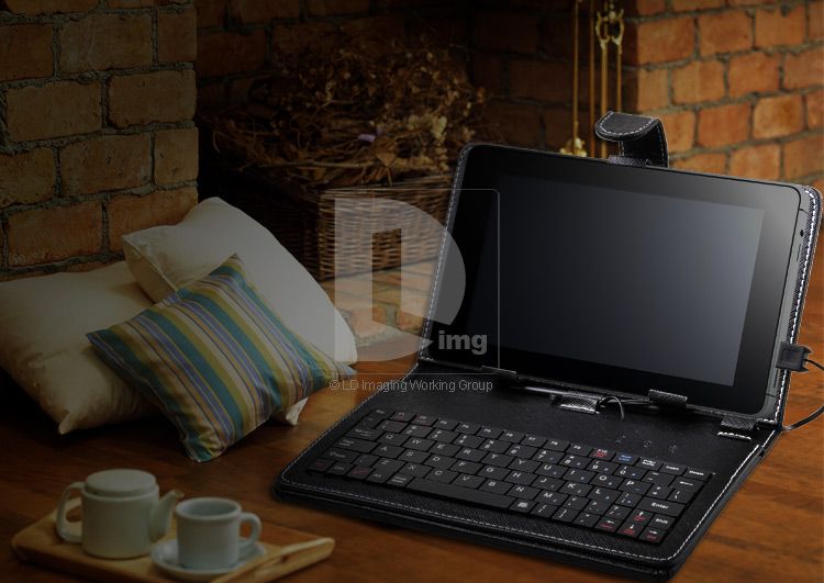 Tablet PC Black Leather Case Protecting Keyboard Stylus & Touch Pen 