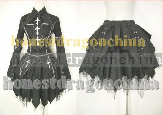 Gothic Lolita Punk Cosplay Costume black Jacket skirt Tie all size 