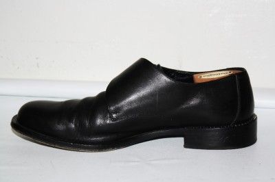 GIANNI VERSACE BLACK LEATHER LOGO MONK STRAP LOAFERS SHOES 44/11 