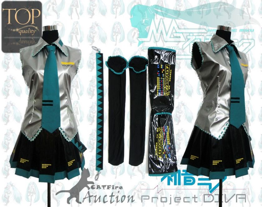 Top Quality Vocaloid Hatsune Miku Cosplay Costume Full Set + Wig 
