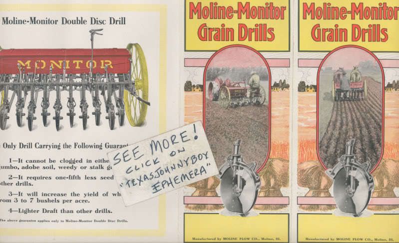 1926 MOLINE PLOW CO FARM MACHINERY MONITOR GRAIN DRILL  