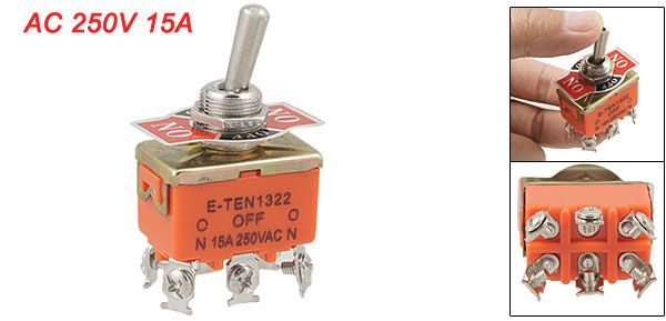 AC 250V 15A 3 Position Double Pole 6 Pins Toggle Switch  