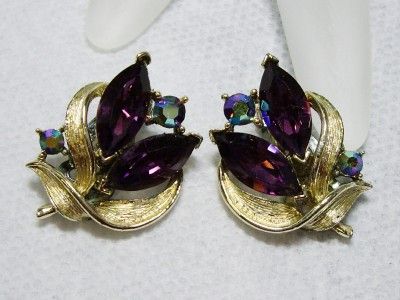 Vntg LISNER Purple Rhinestone Necklace & Earrings~Set  