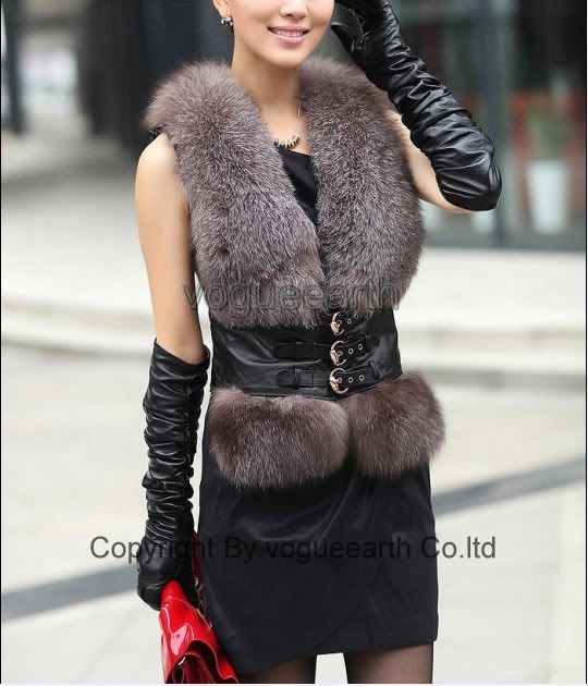 995 new real raccoon/fox fur&leather 2color vest/jacket  