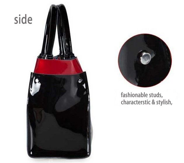 Shinny Genuine Italian Calf Leather HandBag Purse Black  
