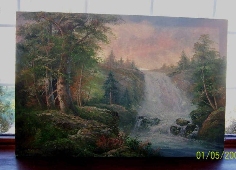 Danford Orig Waterfall Woods Scenic Oil Painting  