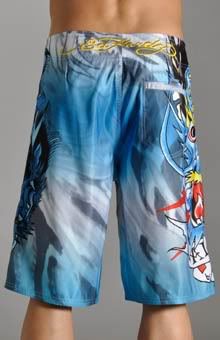 Ed Hardy Mens Blue Alive Board Shorts Size 34 Authentic Dragon 
