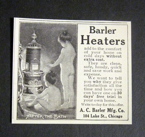1906 AC Barler Heaters Little Girls Warm After Bath Ad  