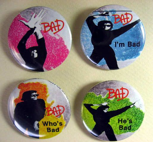 MICHAEL JACKSON BAD 1980s Pinback Buttons Pins Badges 4 Different 