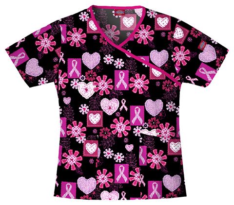 Dickies Medical   Dental Uniform Scrubs   Print Top Pink Ribbon Hearts 